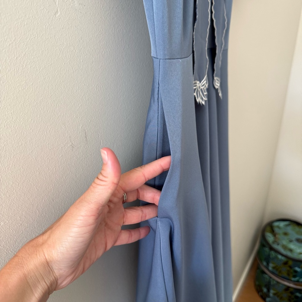 Voodoo Vixen Bluebell Blue Midi Dress with White Embroidery - Picture 7 of 9